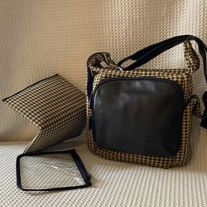 Checked Brown Black Crossbody Shoulder diaper bag travel pet makeup longaberger